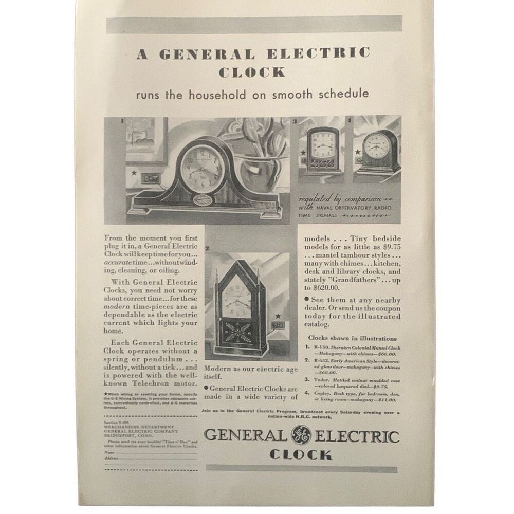 Vintage 1931 General Electric Clock Smooth Schedule Ad Advertisement